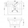 496mm (w) x 191mm (h) x 411mm (d)  Rectangular Counter Top Basin