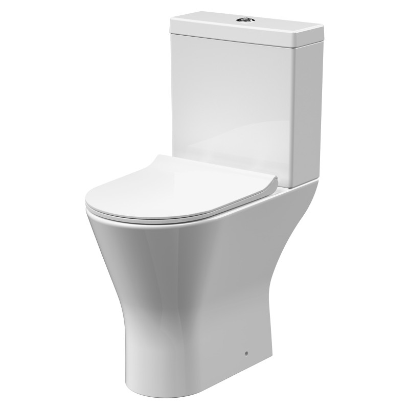 Freya Comfort Height Close Coupled Rimless Toilet Pan with Push Button Cistern - Soft Close Seat