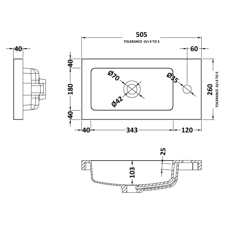 500mm (w) x 135mm (h) x 255mm (d) Compact Polymarble Basin (Compatible With Hudson Reed Fusion Fitted Furniture)