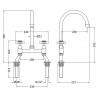 Traditional 2 Tap Hole Bridge Mixer Tap with Crosshead Handles - Brushed Nickel - Technical Drawing