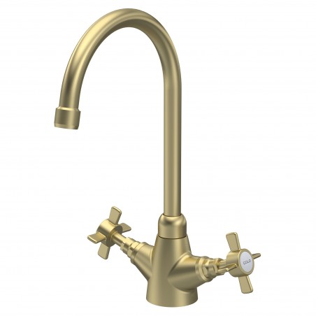 Traditional Mono Crosshead Handle Sink Mixer Tap - Brushed Brass