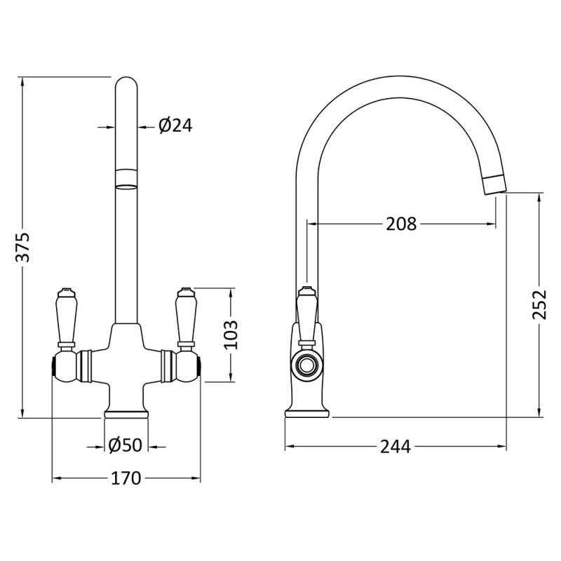 Traditional Mono Lever Handle Cruciform Sink Mixer Tap - Brushed Brass