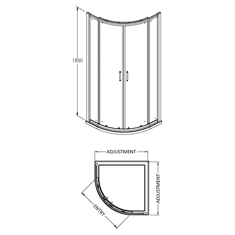 Ella 5mm Quadrant Shower Enclosure with Curved Handle  - Technical