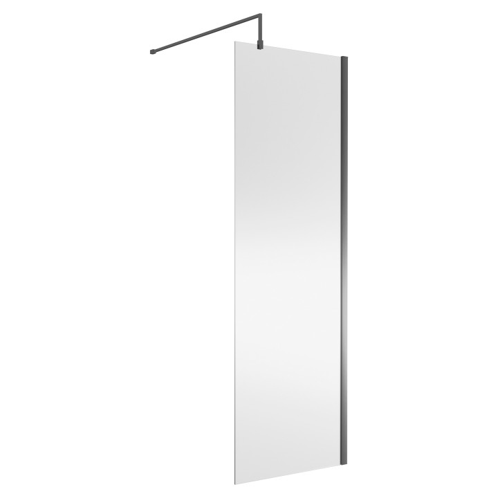 Wall Fixed 8mm Wetroom Shower Screens 1850mm(H) - Brushed Pewter (Includes x1 Wall Bracket) - 11 Sizes