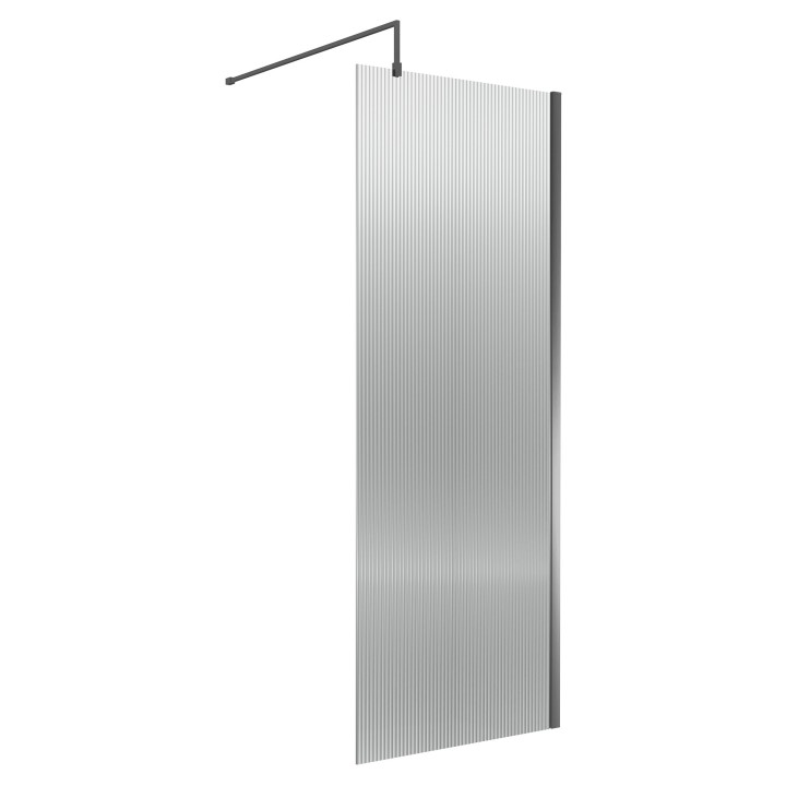 Wall Fixed 8mm Fluted Wetroom Glass Screens 1850mm(H) - Brushed Pewter (Includes x1 Wall Bracket) - 5 Sizes
