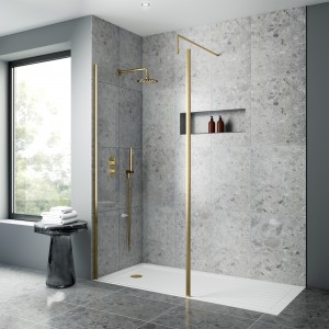 Wall Fixed 8mm Outer Framed Wetroom Screens 1850mm(H) - Brushed Brass