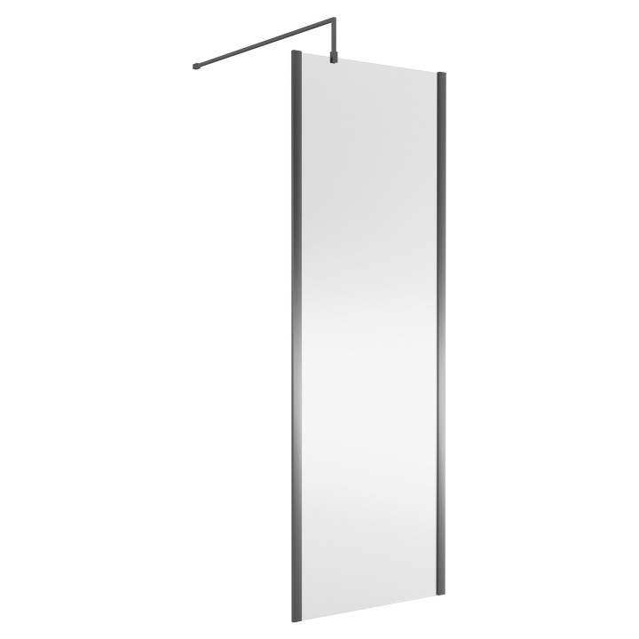 Wall Fixed 8mm Outer Framed Wetroom Screens 1850mm(H) - Brushed Pewter (Includes x1 Wall Bracket) - 8 Sizes