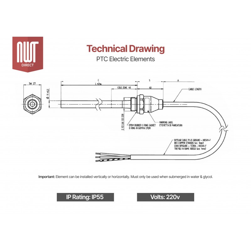 150W RICA Electric Element (PTC Technology) Type 9141