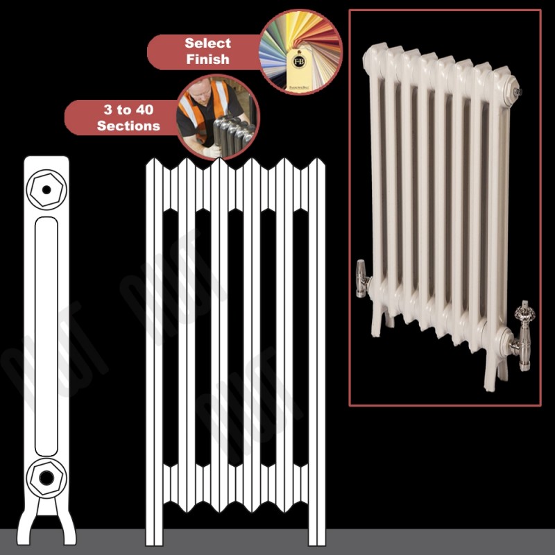 The "Mayfair" 2 Column 640mm (H) Traditional Victorian Cast Iron Radiator (3 to 40 Sections Wide) - Choose your Finish