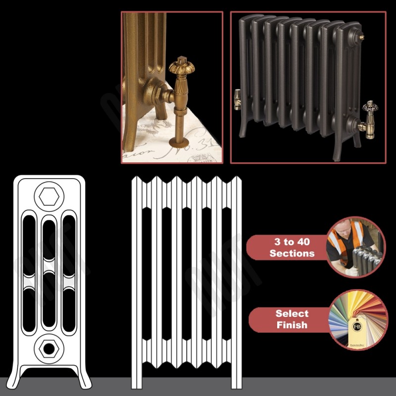 The "Mayfair" 4 Column 475mm (H) Traditional Victorian Cast Iron Radiator (3 to 40 Sections Wide) - Choose your Finish