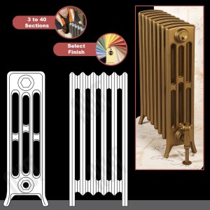 The "Mayfair" 4 Column 660mm (H) Traditional Victorian Cast Iron Radiator (3 to 40 Sections Wide) - Choose your Finish