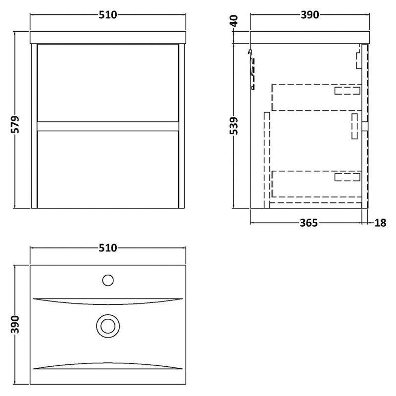 Havana 500mm Wall Hung Double Drawer Vanity Units