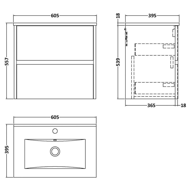 Havana 600mm Wall Hung Double Drawer Vanity Units