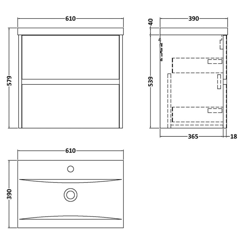 Havana 600mm Wall Hung Double Drawer Vanity Units