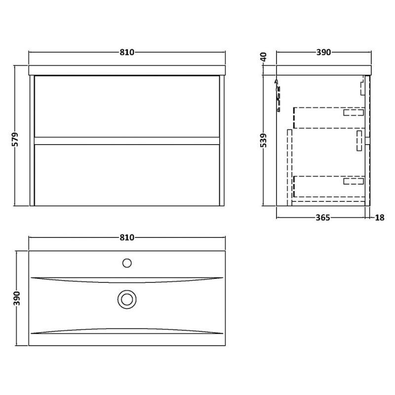 Havana 800mm Wall Hung Double Drawer Vanity Units