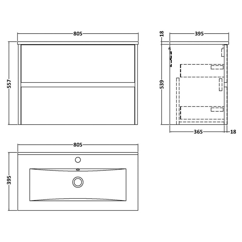 Havana 800mm Wall Hung Double Drawer Vanity Units