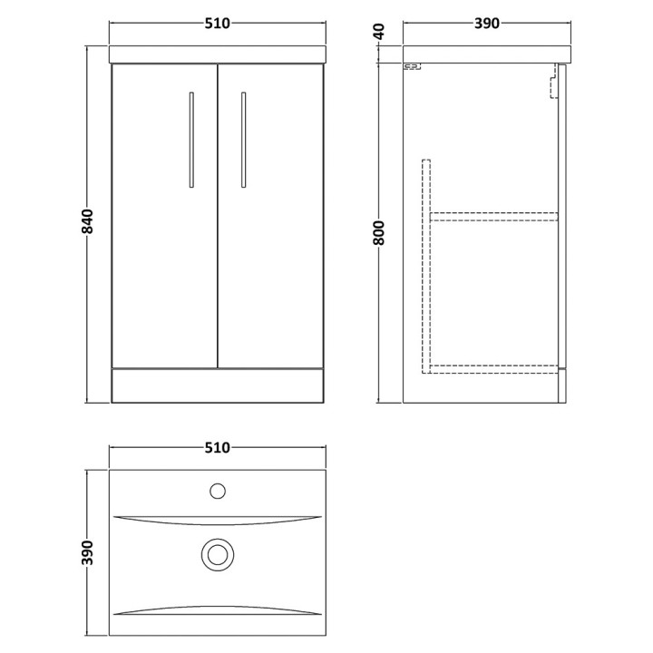 Arno 500mm Freestanding Cupboard Vanity Units