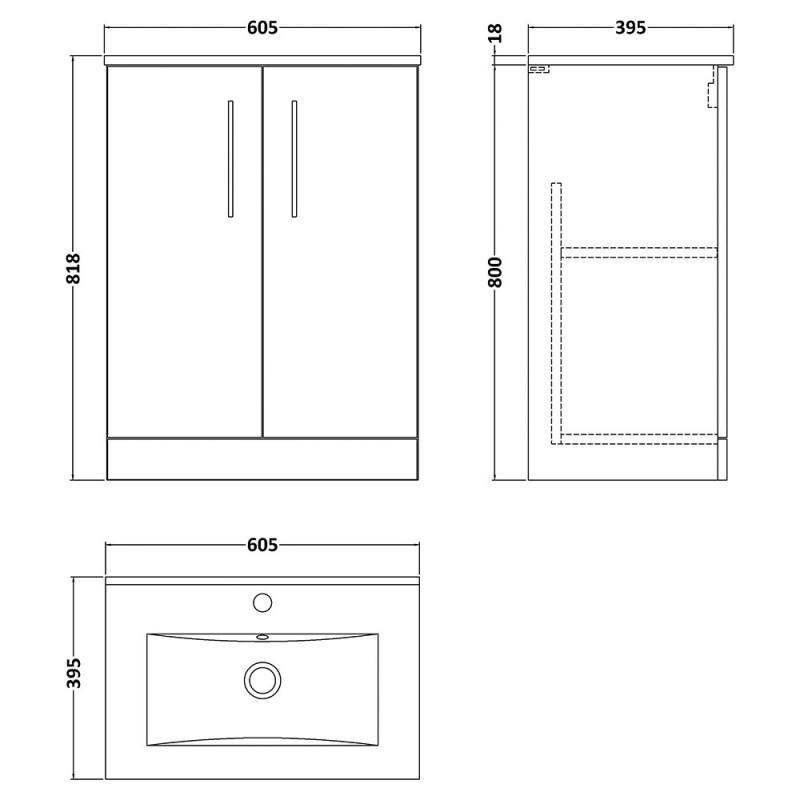 Arno 600mm Freestanding Cupboard Vanity Units