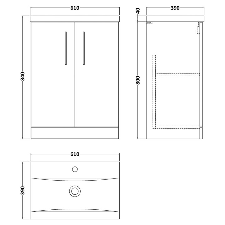 Arno 600mm Freestanding Cupboard Vanity Units