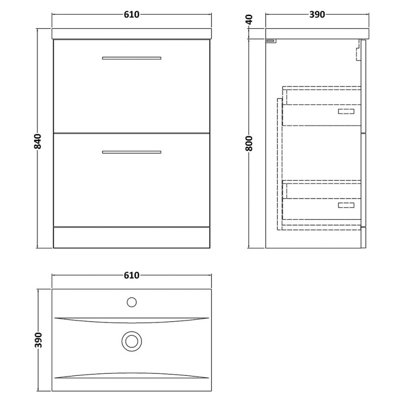 Arno 600mm Freestanding Double Drawer Vanity Units