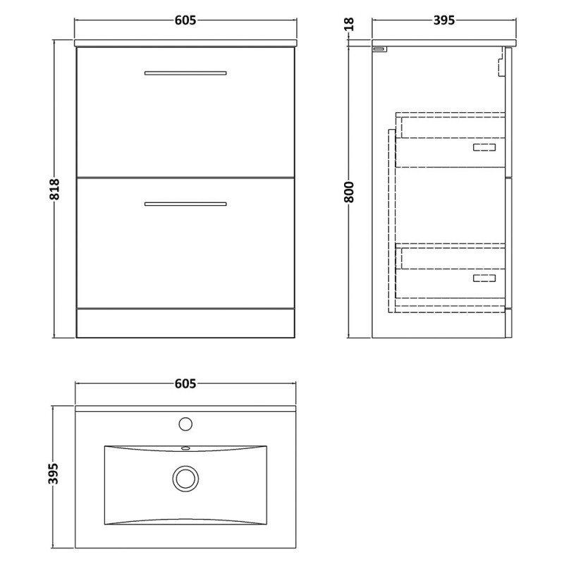 Arno 600mm Freestanding Double Drawer Vanity Units