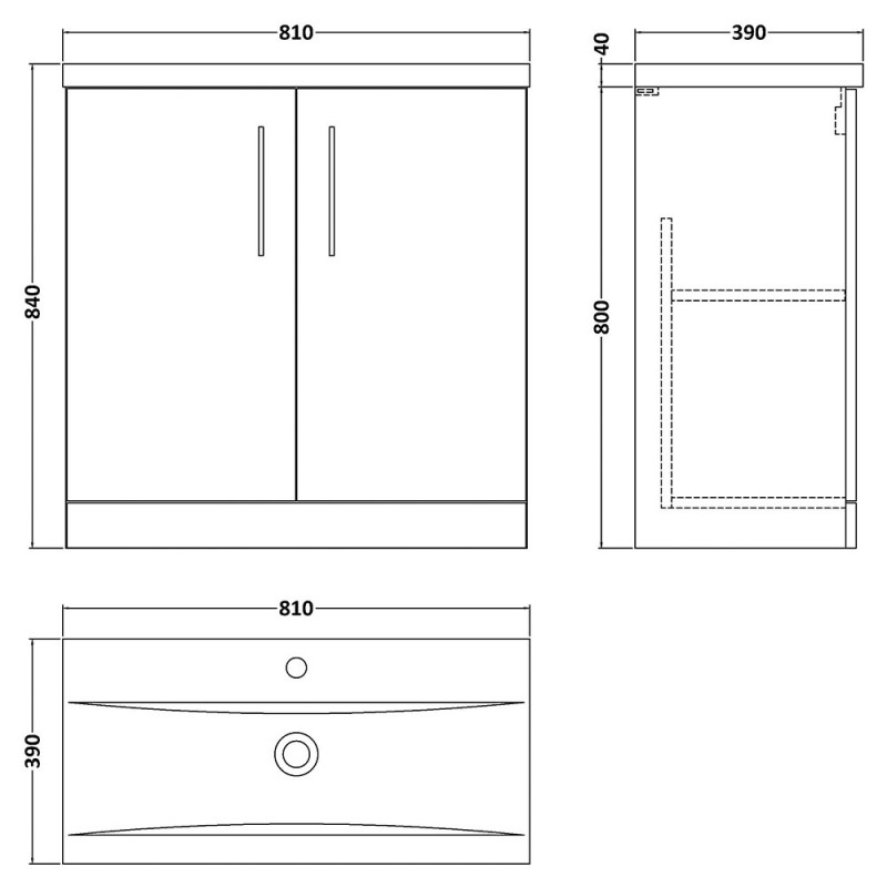 Arno 800mm Freestanding Cupboard Vanity Units