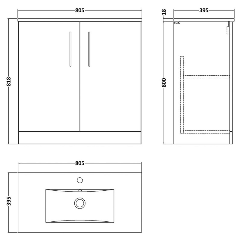 Arno 800mm Freestanding Cupboard Vanity Units