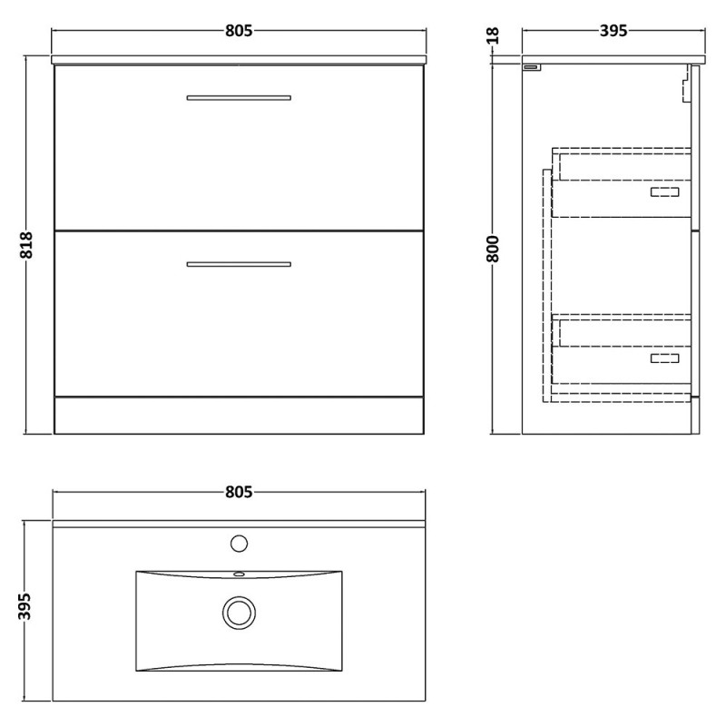 Arno 800mm Freestanding Double Drawer Vanity Units