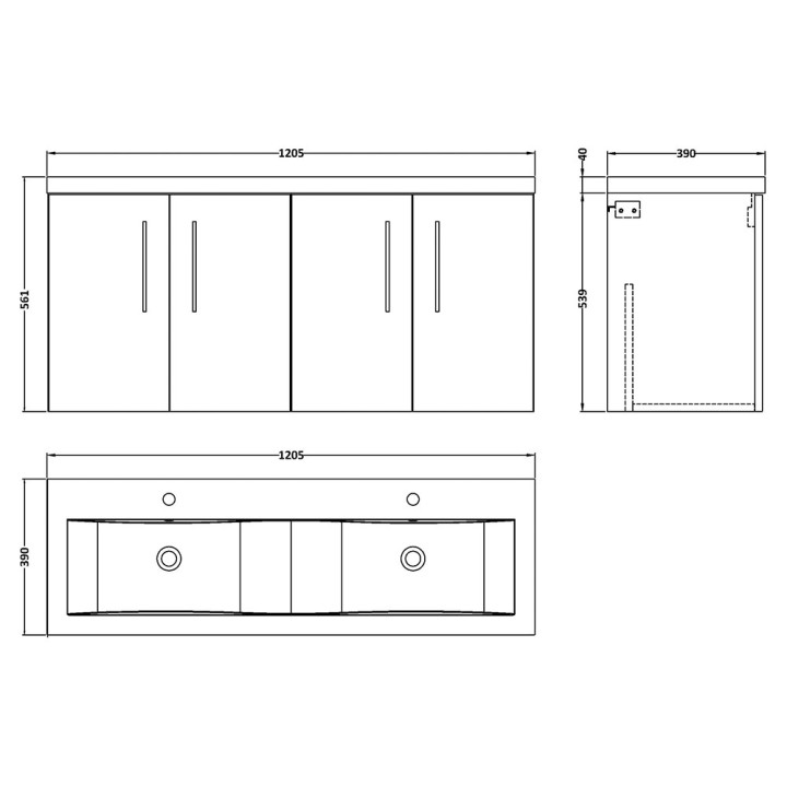 Arno 1200mm Wall Hung Double Basin Cupboard Vanity Units