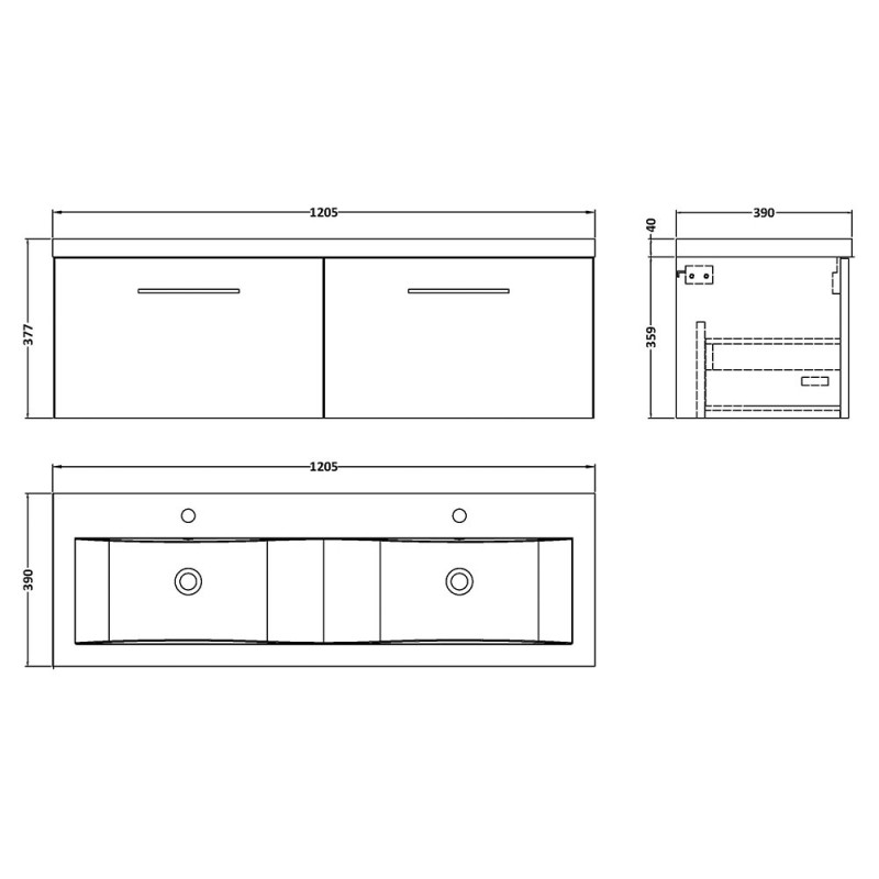 Arno 1200mm Wall Hung Double Drawer Double Basin Vanity Units