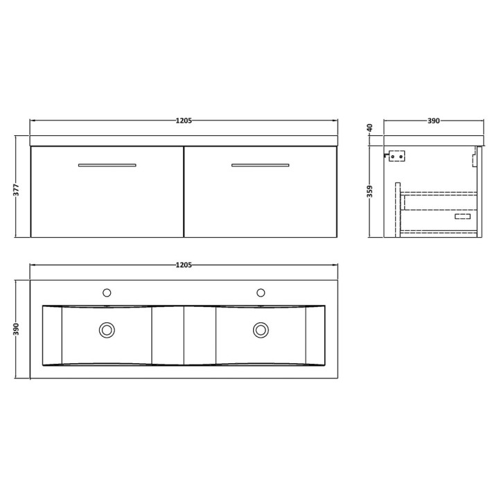 Arno 1200mm Wall Hung Double Drawer Double Basin Vanity Units