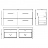 Arno 1200mm Wall Hung Four Drawer Double Basin Vanity Units