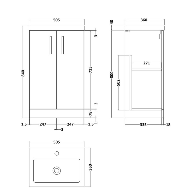 Arno Compact 500mm Freestanding Cupboard Vanity Units