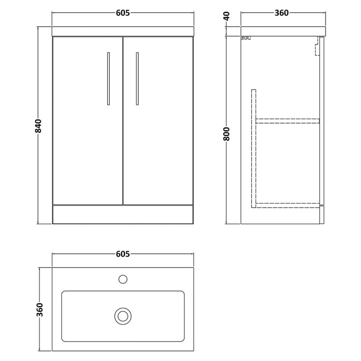 Arno Compact 600mm Freestanding Cupboard Vanity Units