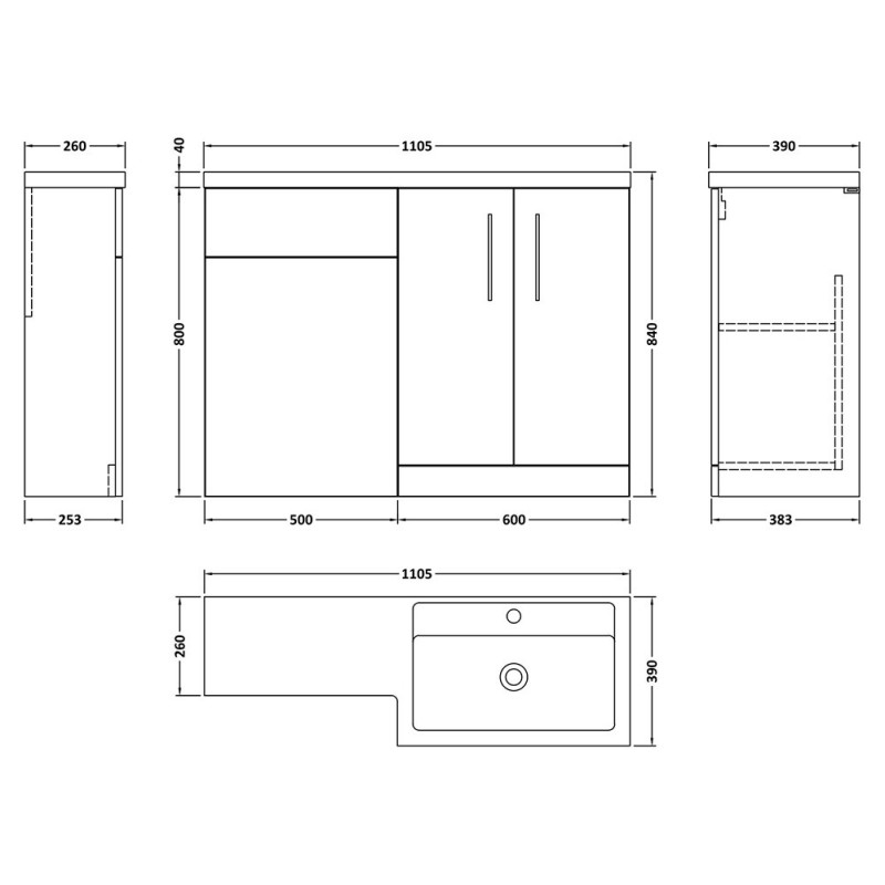 Arno 1100mm Freestanding Combination Vanity Units