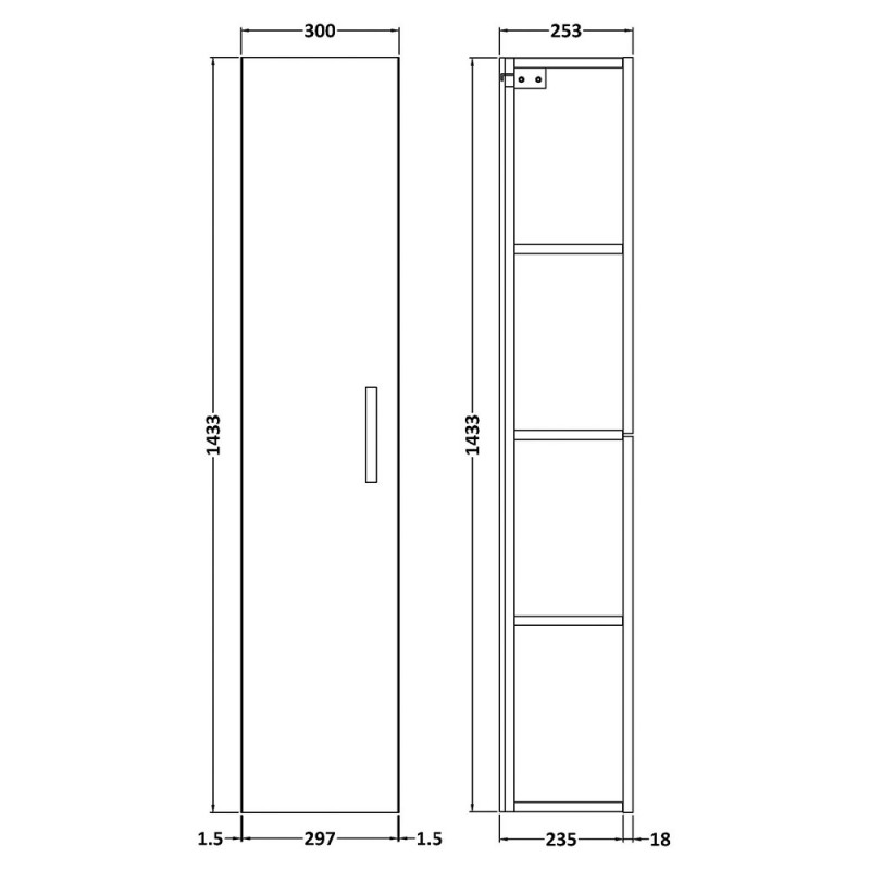 Arno 300mm x 1435mm Tall Cupboard Units