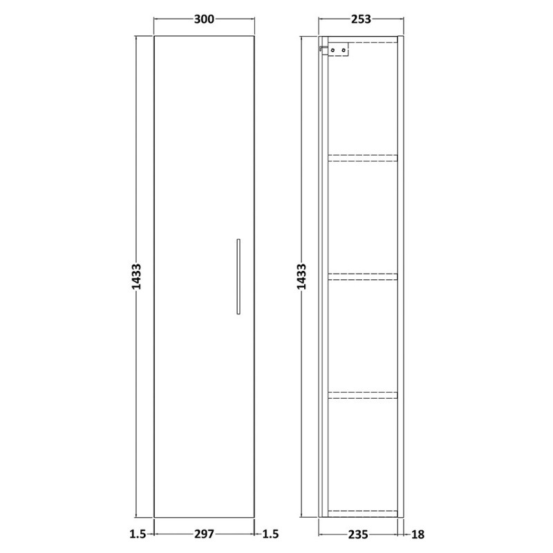 Arno 300mm x 1435mm Tall Cupboard Units