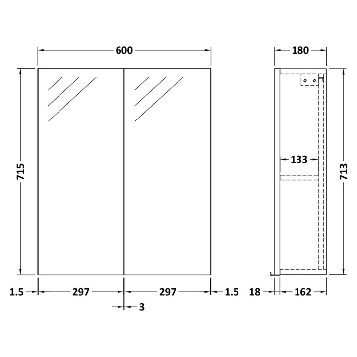 Arno 600mm Mirror Cabinets