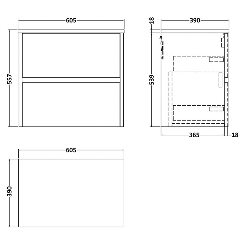 Havana 600mm Wall Hung Double Drawer Worktop Vanity Units