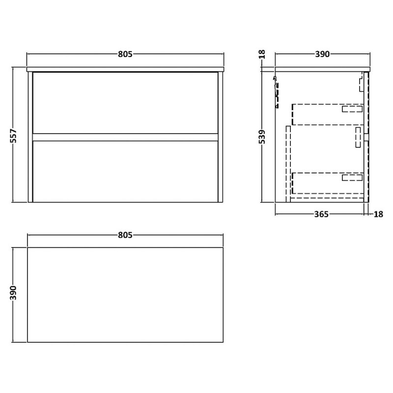 Havana 800mm Wall Hung Double Drawer Worktop Vanity Units