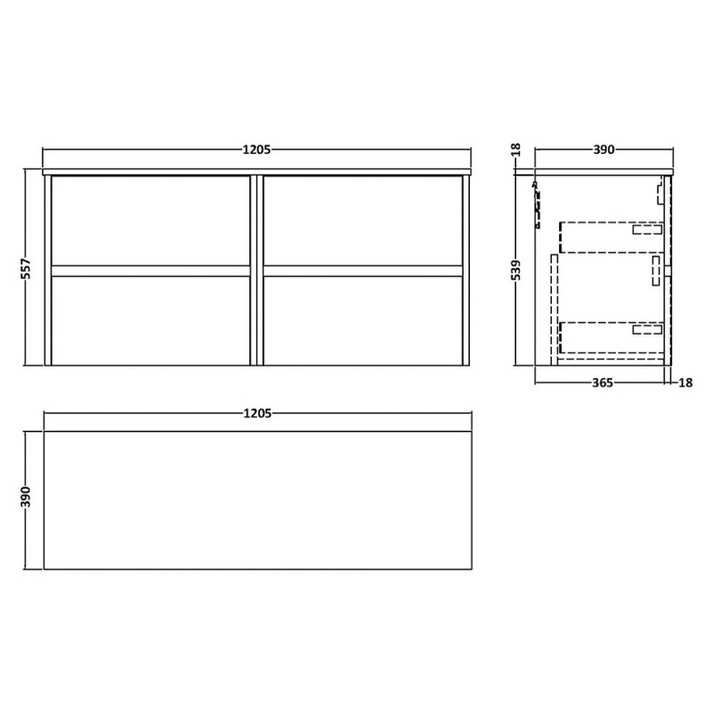 Havana 1200mm Wall Hung Four Drawer Double Basin Worktop Vanity Units