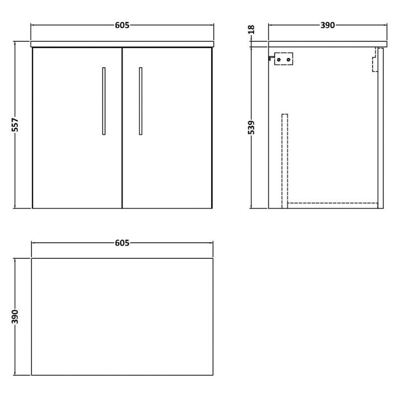 Arno 600mm Wall Hung Cupboard Worktop Vanity Units