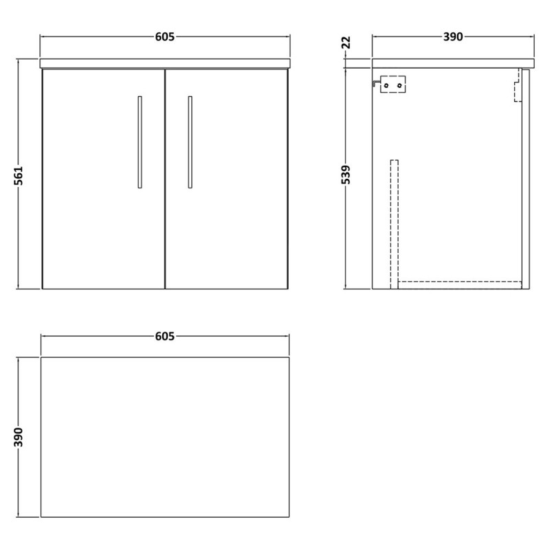 Arno 600mm Wall Hung Cupboard Worktop Vanity Units