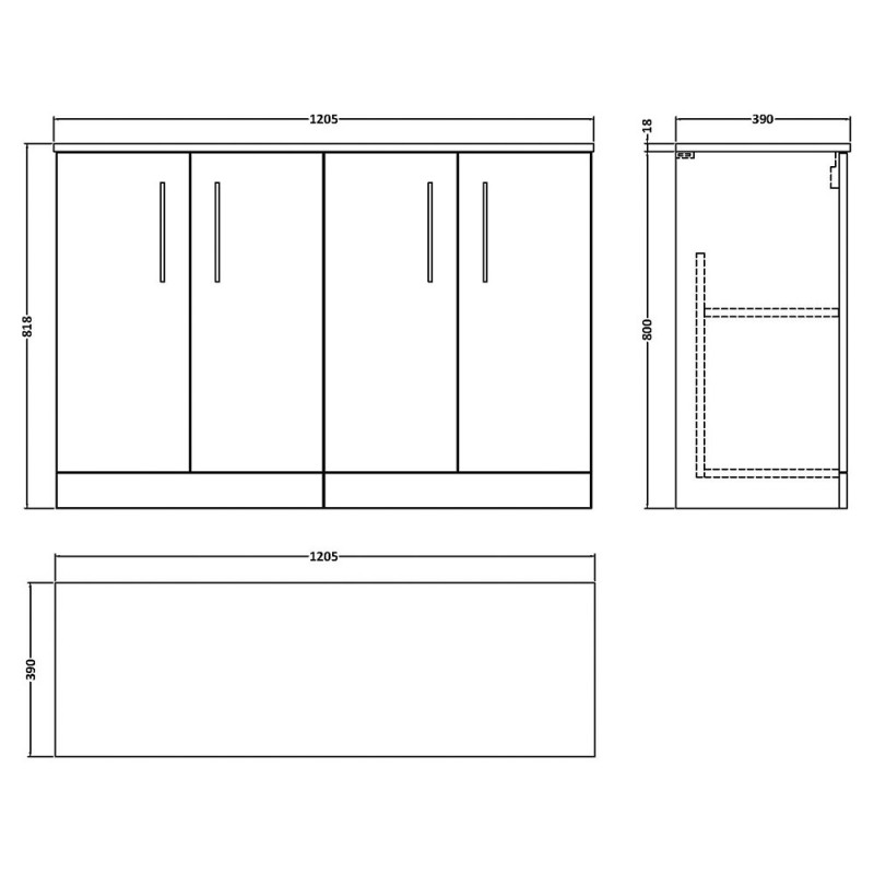 Arno 1200mm Freestanding Cupboard Worktop Vanity Units