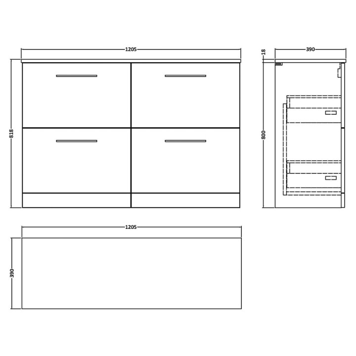 Arno 1200mm Freestanding Double Drawer Worktop Vanity Units