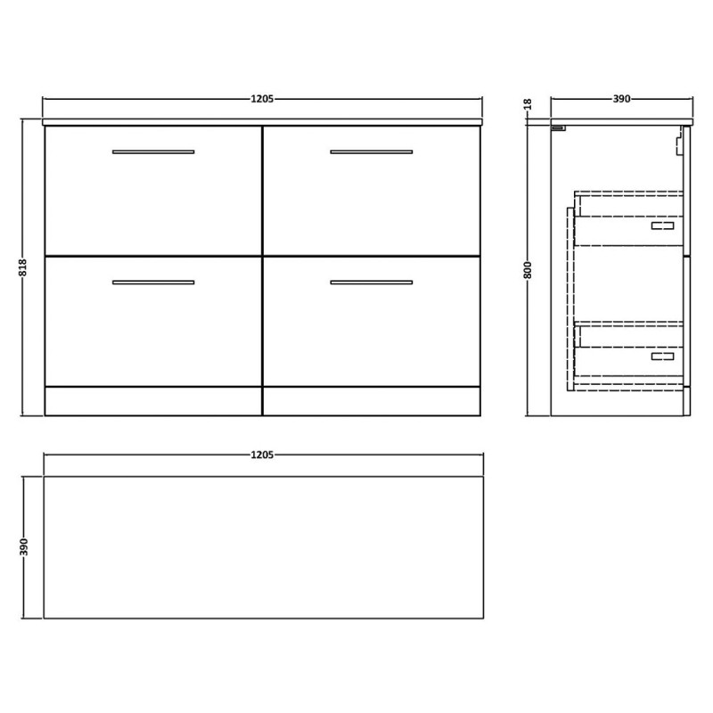 Arno 1200mm Freestanding Double Drawer Worktop Vanity Units