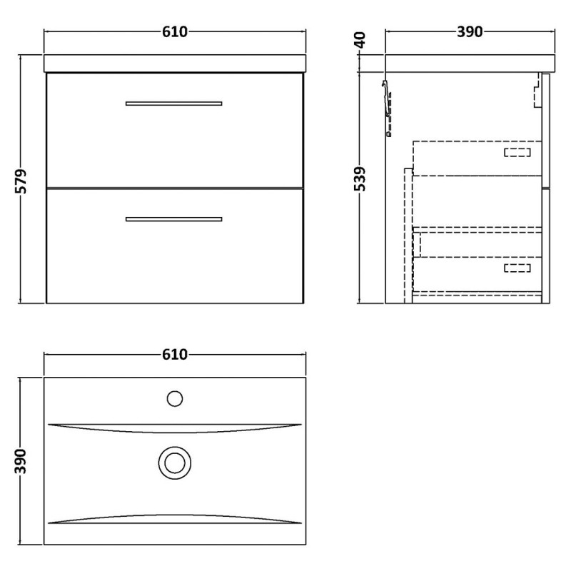 Arno 600mm Wall Hung Double Drawer Vanity Units