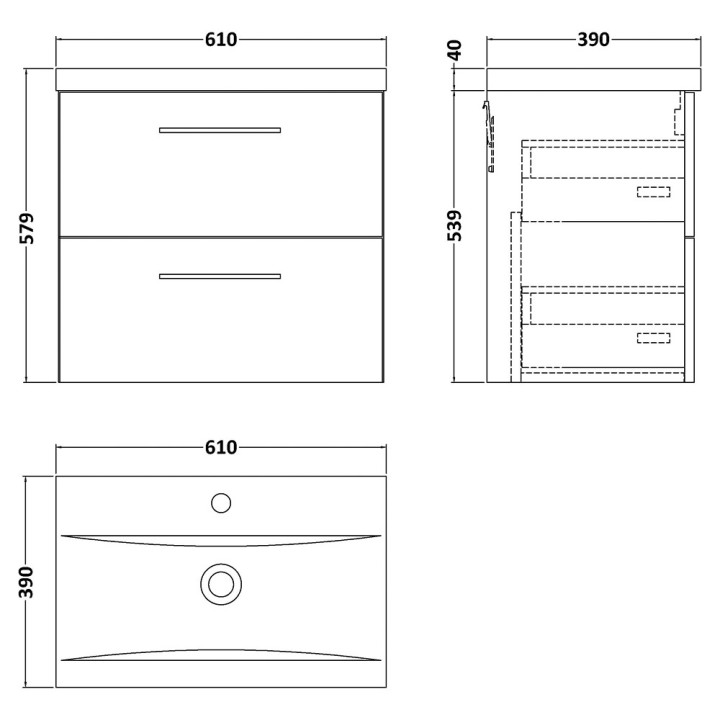 Arno 600mm Wall Hung Double Drawer Vanity Units