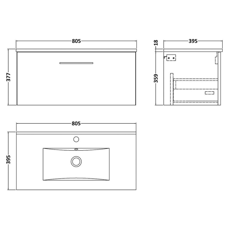 Arno 800mm Wall Hung Single Drawer Vanity Units