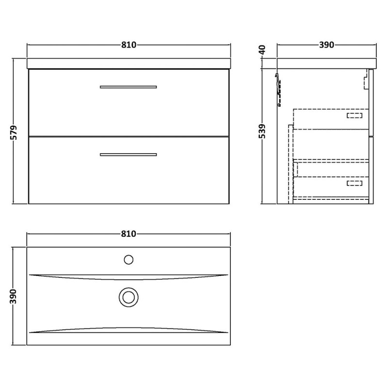 Arno 800mm Wall Hung Double Drawer Vanity Units